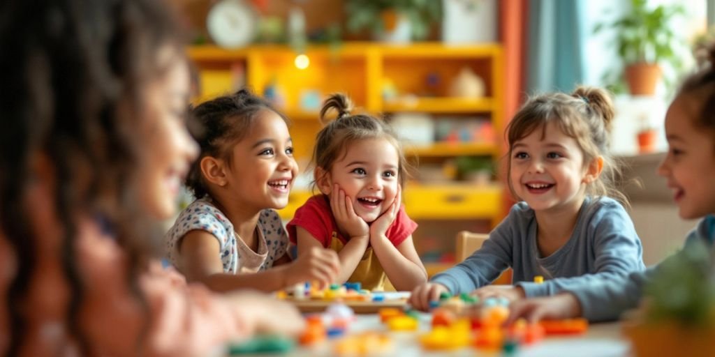 Children playing together, enhancing social skills and interaction.