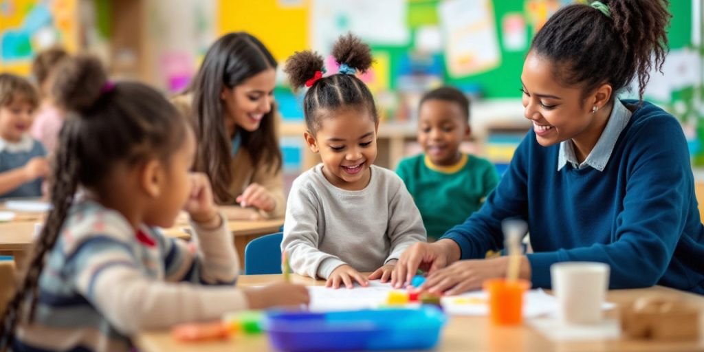 Children learning in a supportive and inclusive classroom environment.