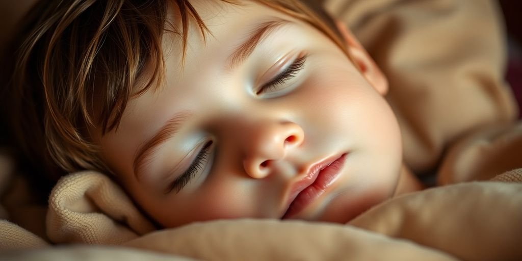 A child sleeping peacefully in bed.
